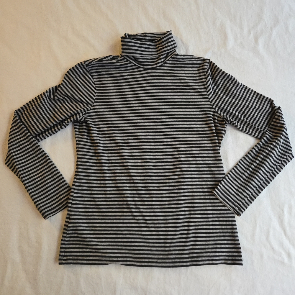 Eddie Bauer Striped Black and Gray Turtleneck Long Sleeve Top